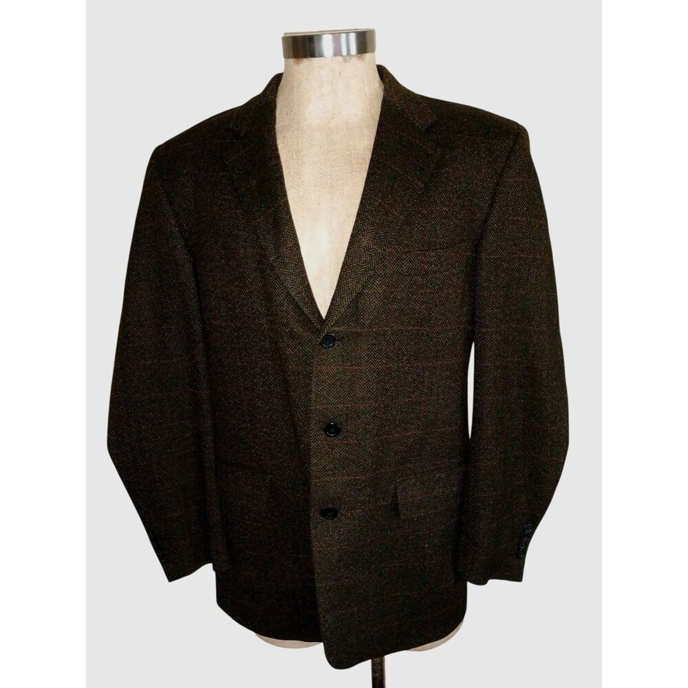 VINTAGE Brannoch Sport Coat Blazer Suit Jacket Brown Wool USA Mens 42 Windowpane